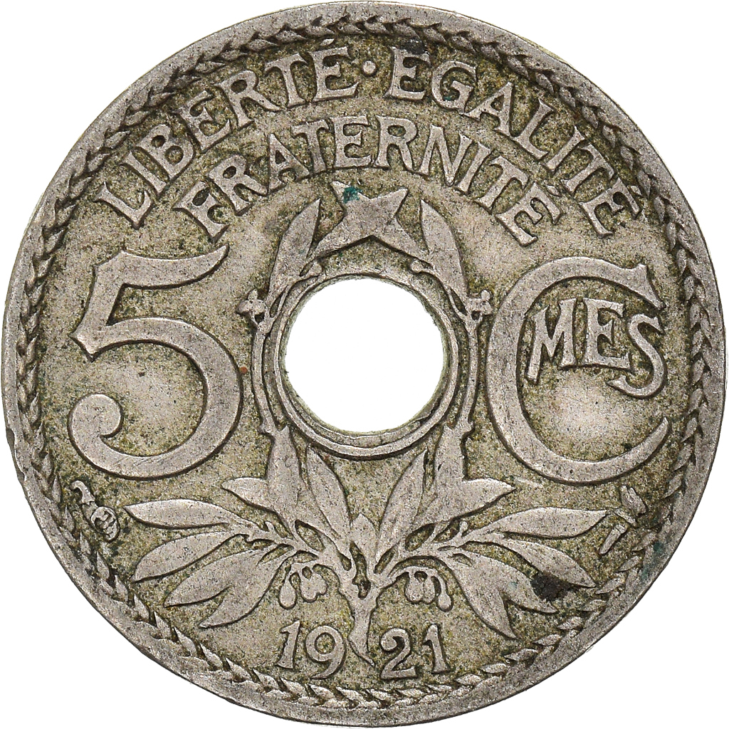 [#966184] Münze, Frankreich, 5 Centimes, 1921