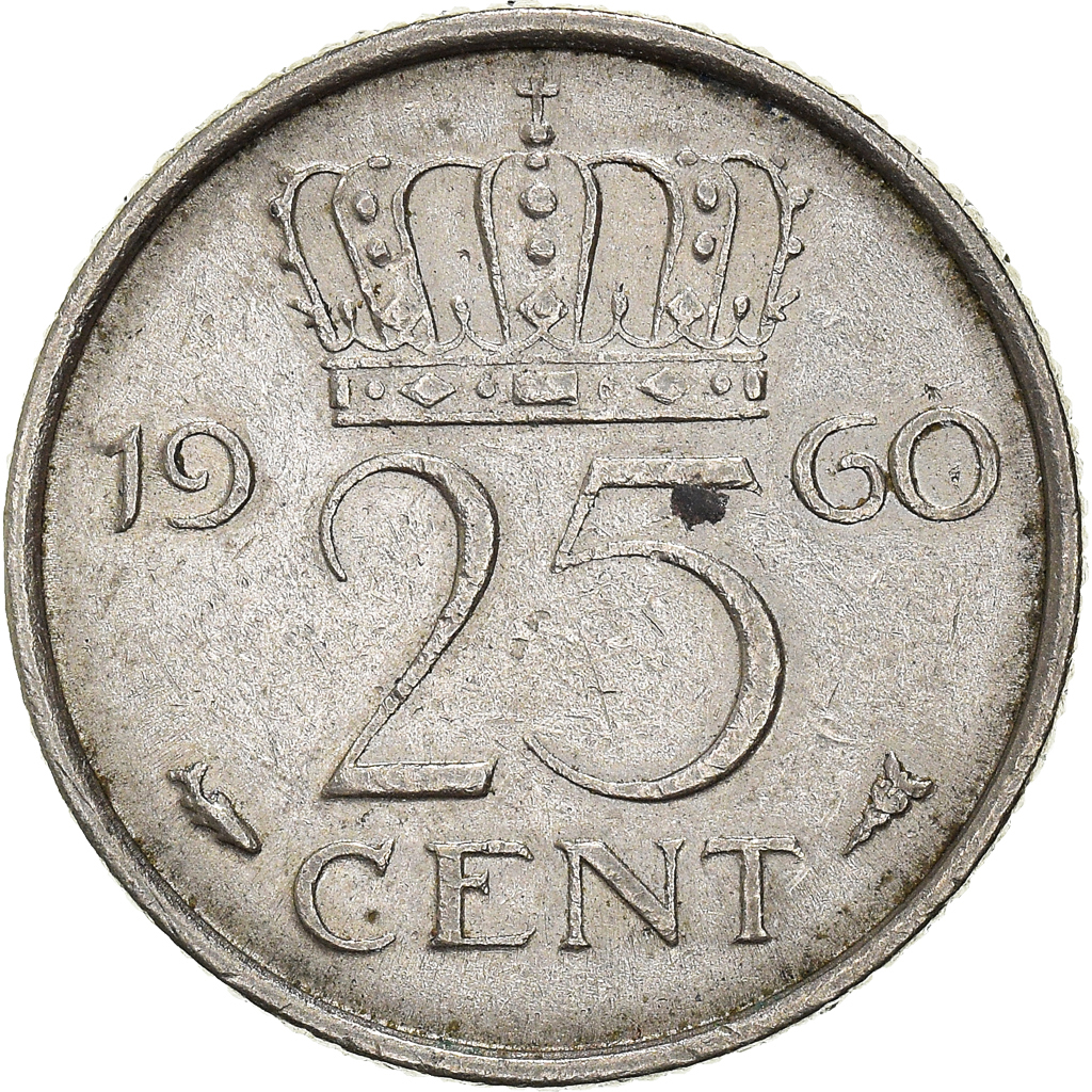 Moneda, Países Bajos, 25 Cents, 1960