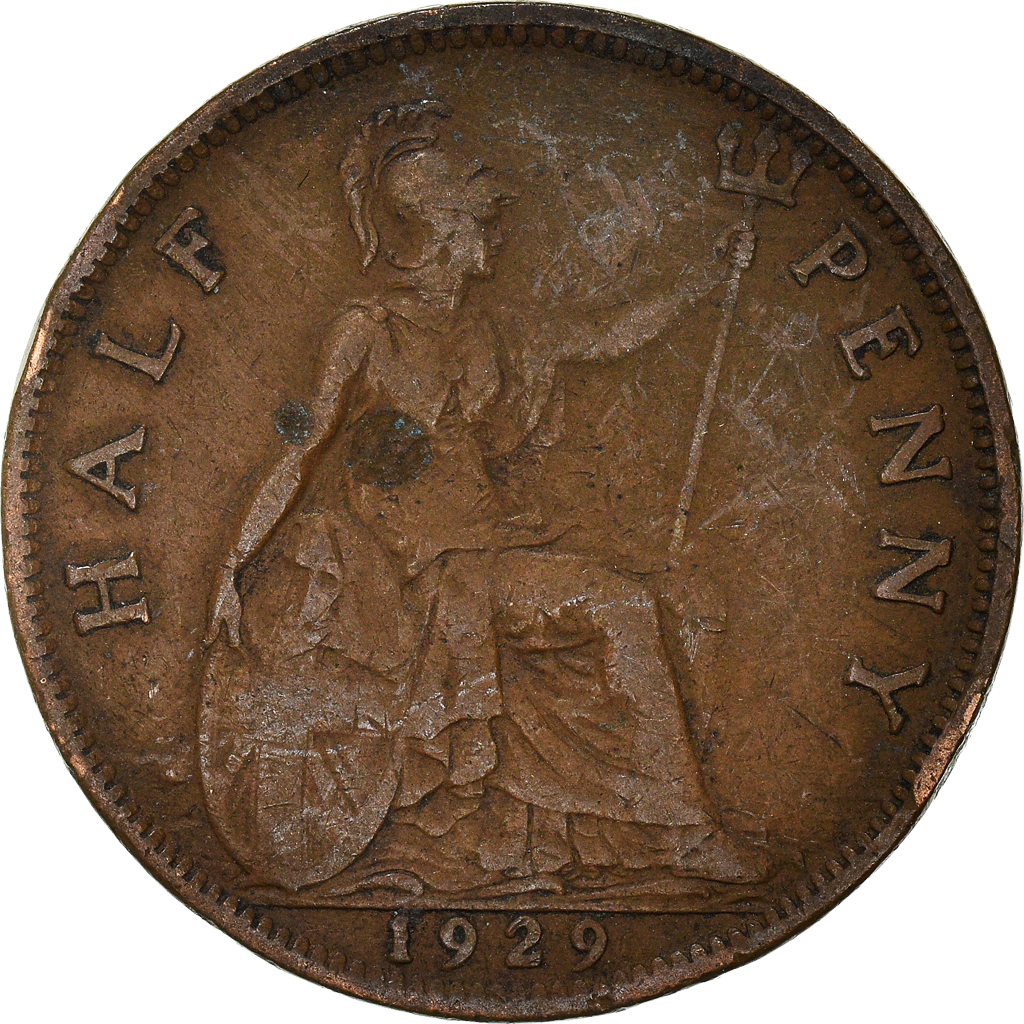 Moneda, Gran Bretaña, 1/2 Penny, 1929