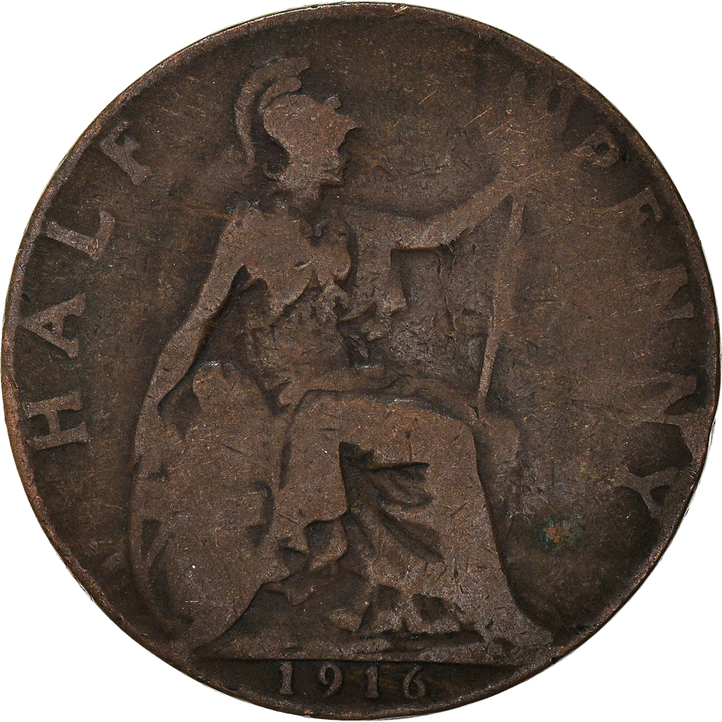 Moneda, Gran Bretaña, 1/2 Penny, 1916