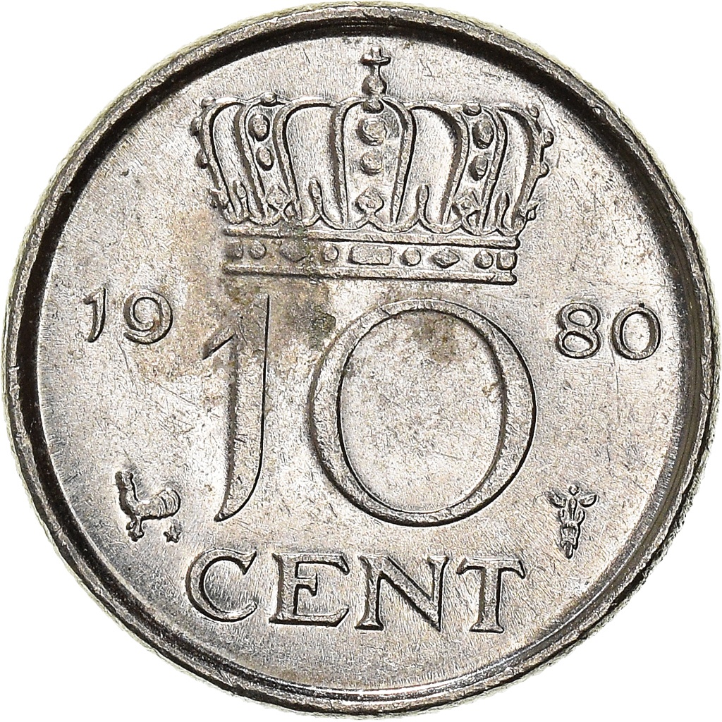 Moneda, Países Bajos, 10 Cents, 1980