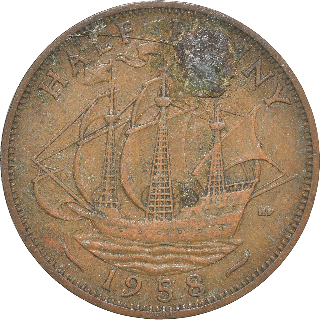 Moneda, Gran Bretaña, 1/2 Penny, 1958