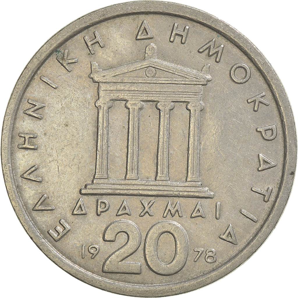 Moneda, Grecia, 20 Drachmai, 1978