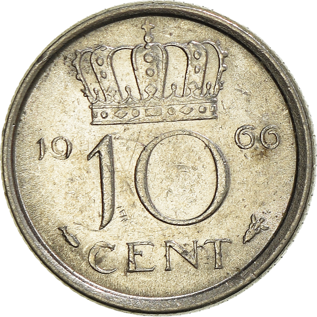 Moneda, Países Bajos, 10 Cents, 1966