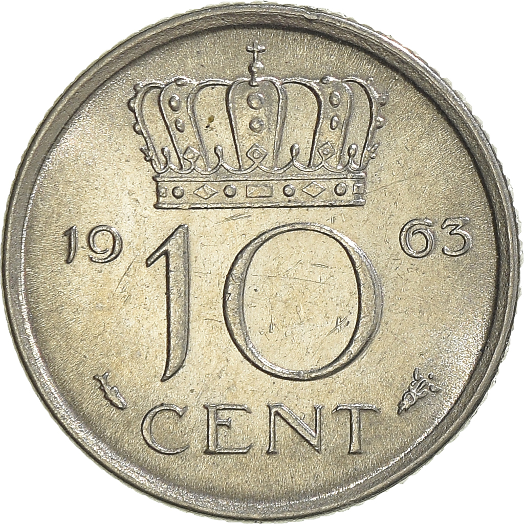 Moneda, Países Bajos, 10 Cents, 1963