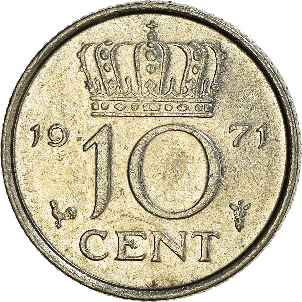 Moneda, Países Bajos, 10 Cents, 1971