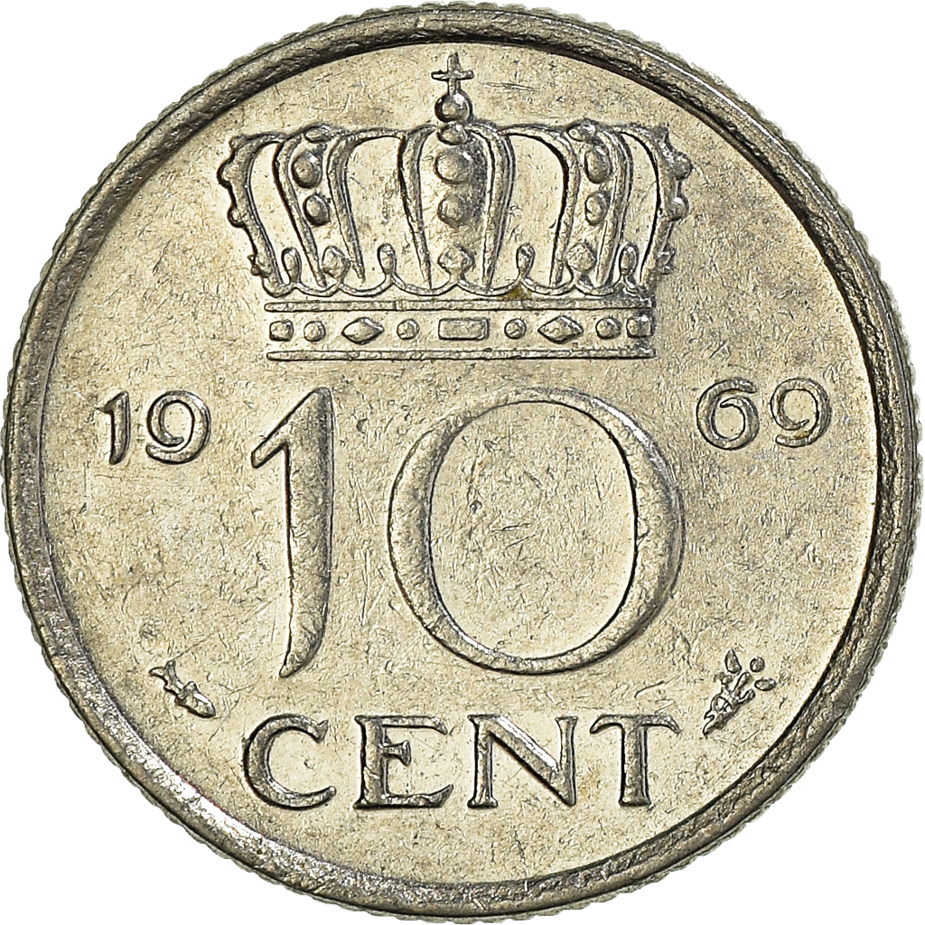 Moneda, Países Bajos, 10 Cents, 1969