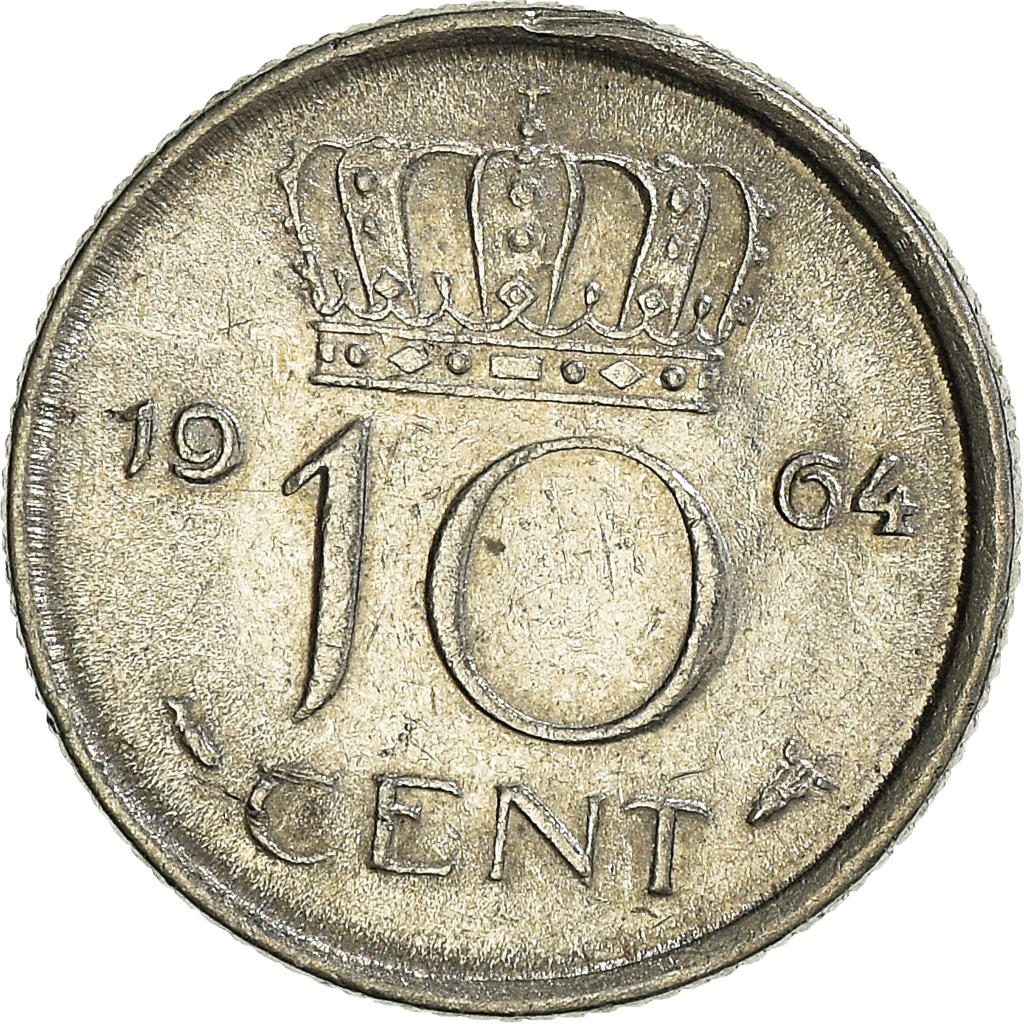 Moneda, Países Bajos, 10 Cents, 1964