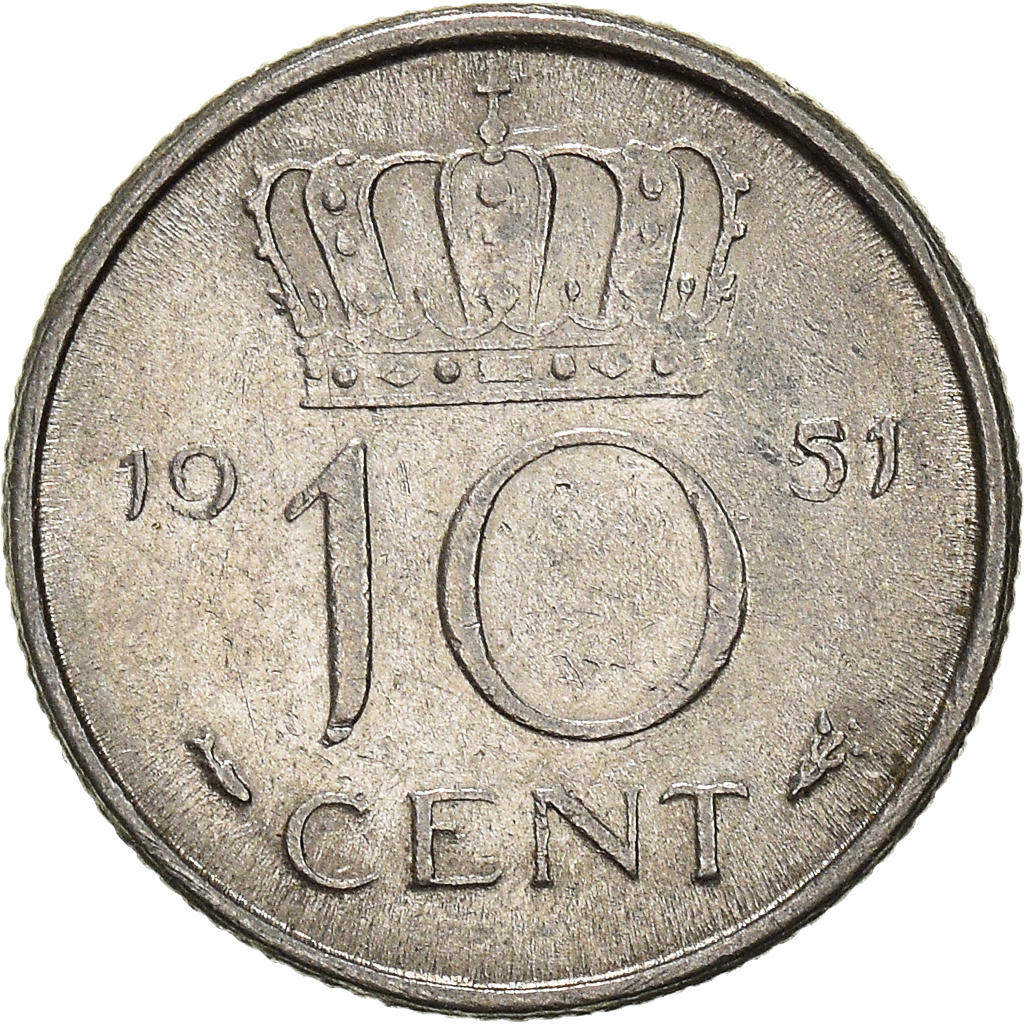 Moneda, Países Bajos, 10 Cents, 1951