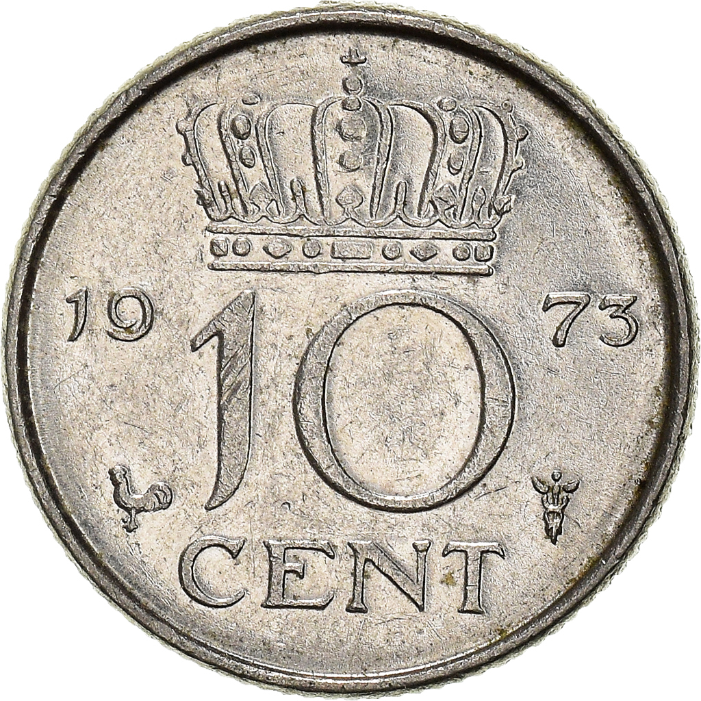 Moneda, Países Bajos, 10 Cents, 1973
