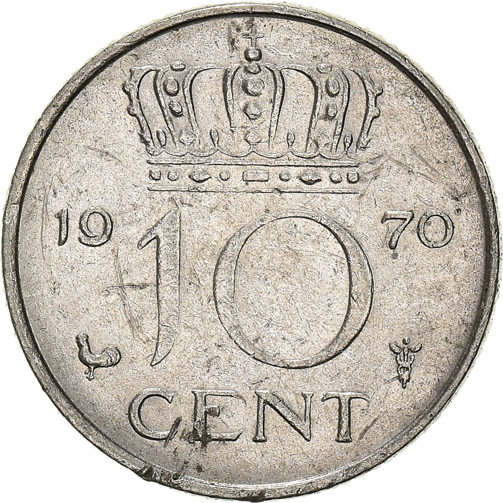 Moneda, Países Bajos, 10 Cents, 1970