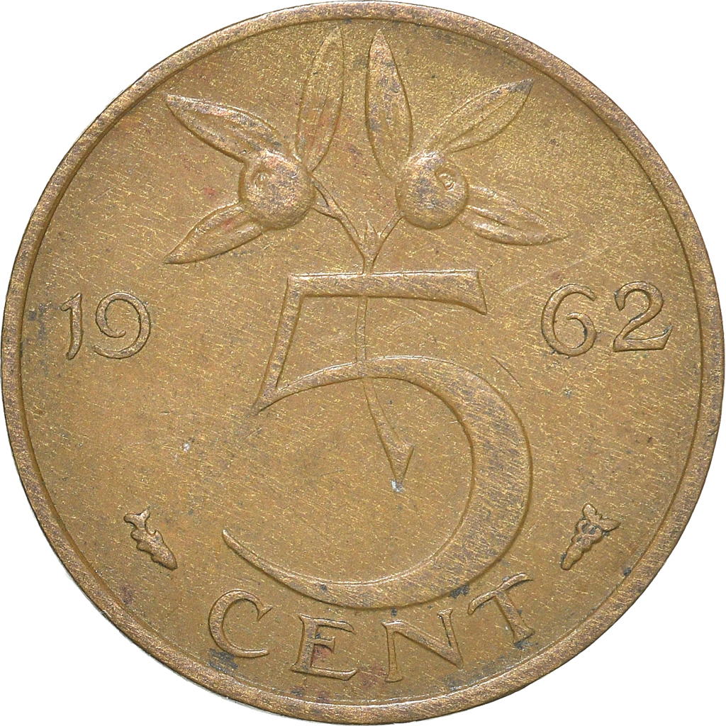 Moneda, Países Bajos, 5 Cents, 1962