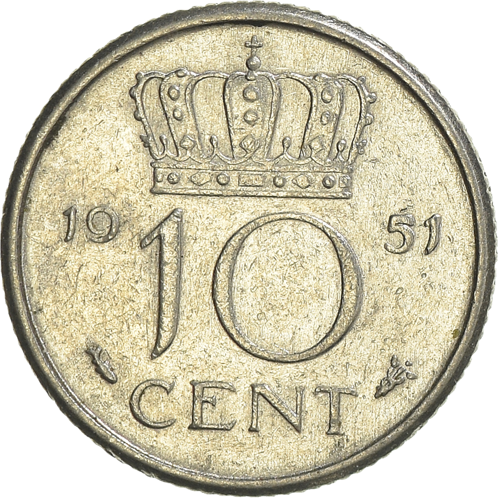 Moneda, Países Bajos, 10 Cents, 1951