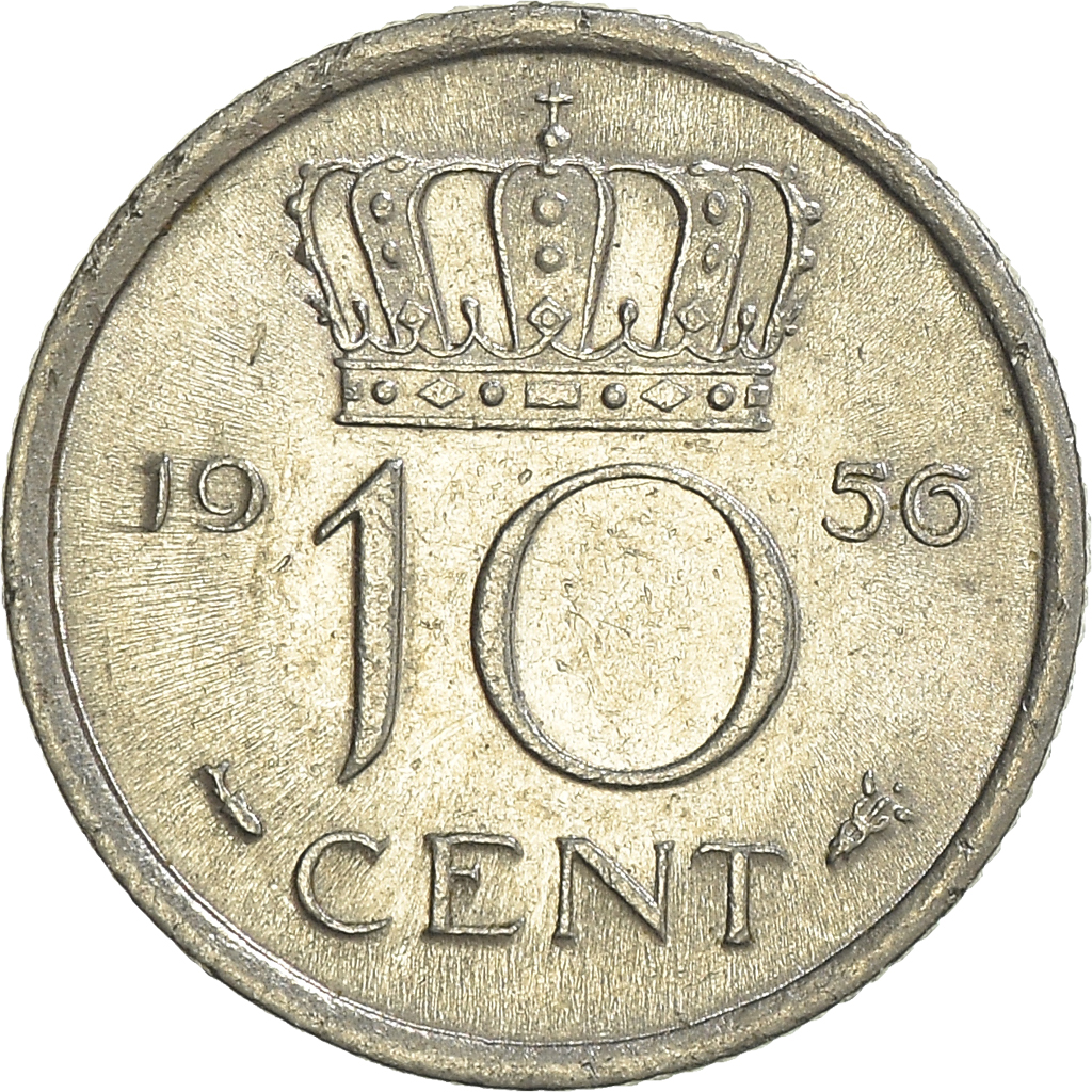 Moneda, Países Bajos, 10 Cents, 1956