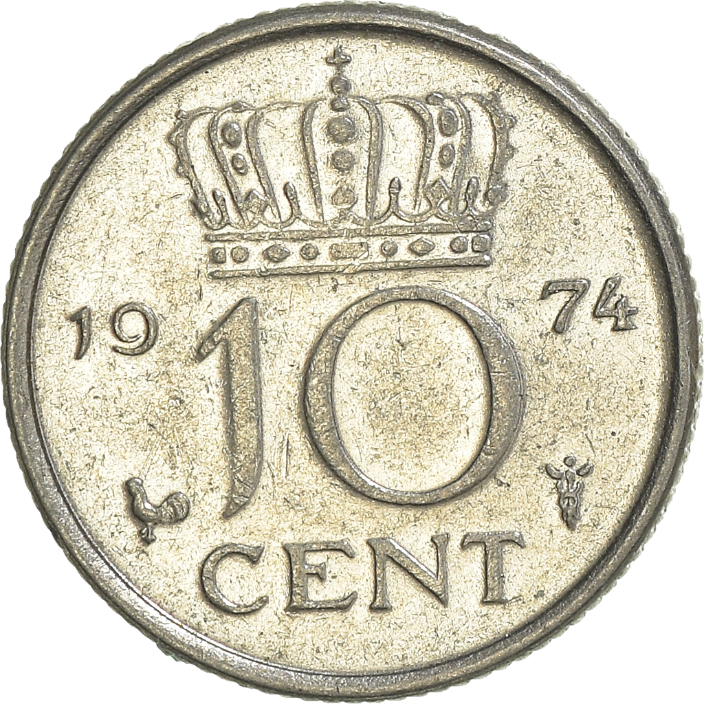 Moneda, Países Bajos, 10 Cents, 1974