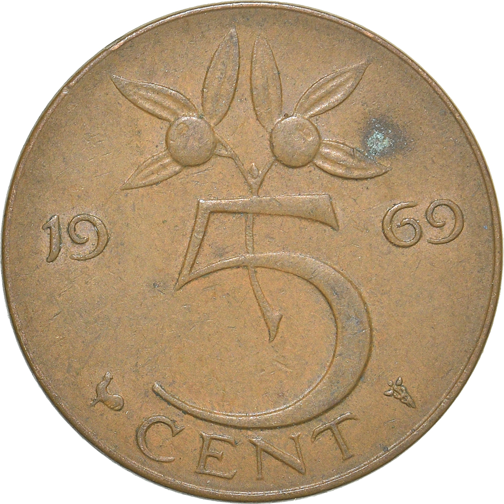 Moneda, Países Bajos, 5 Cents, 1969