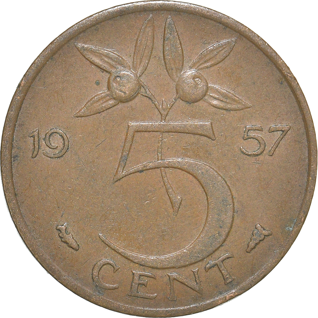 Moneda, Países Bajos, 5 Cents, 1957