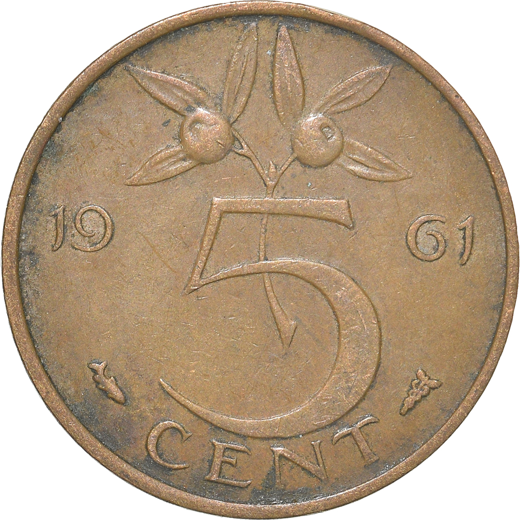 Moneda, Países Bajos, 5 Cents, 1961