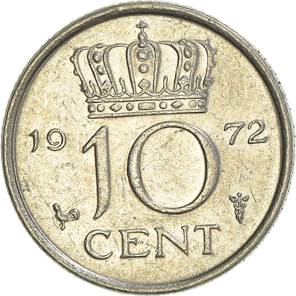 Moneda, Países Bajos, 10 Cents, 1972