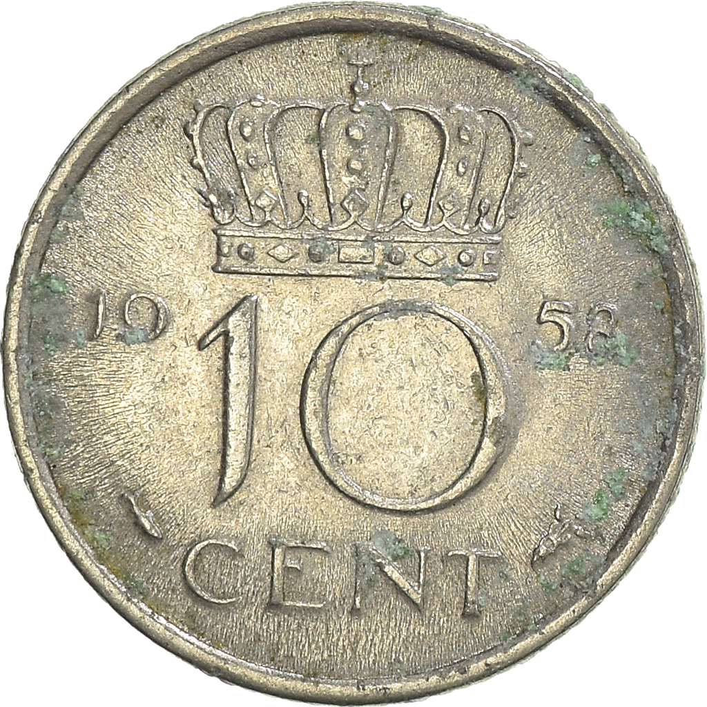 Moneda, Países Bajos, 10 Cents, 1958