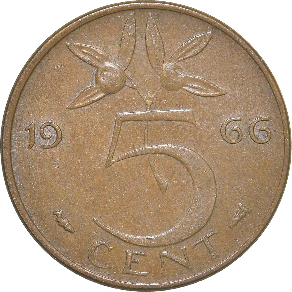 Moneda, Países Bajos, 5 Cents, 1966