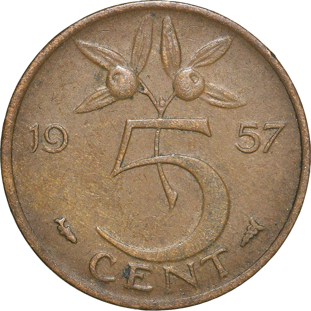 Moneda, Países Bajos, 5 Cents, 1957