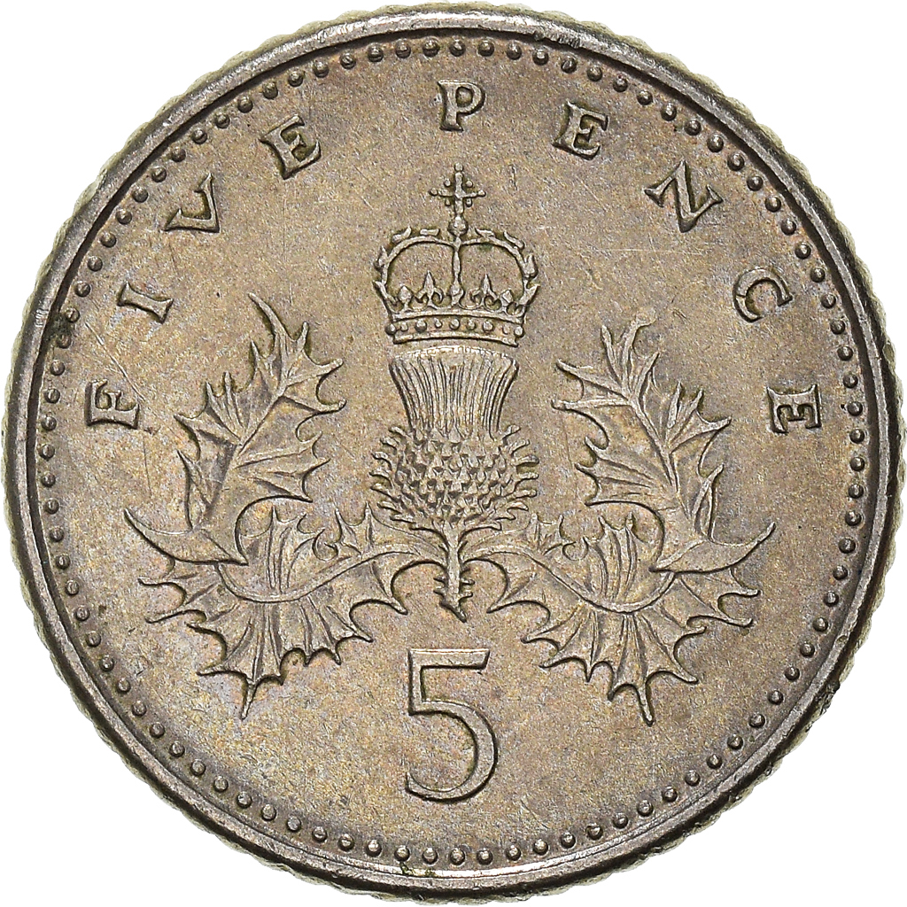Moneda, Gran Bretaña, 5 Pence, 1991