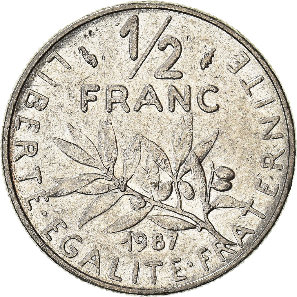 Moneda, Francia, 1/2 Franc, 1987