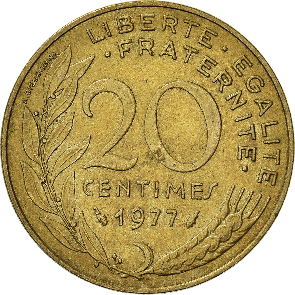 Moneda, Francia, 20 Centimes, 1977