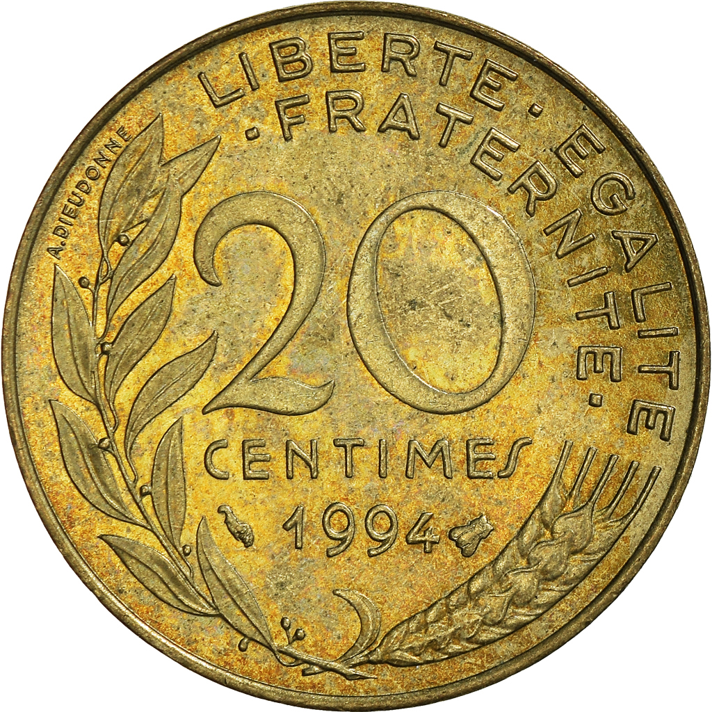 Moneda, Francia, 20 Centimes, 1994