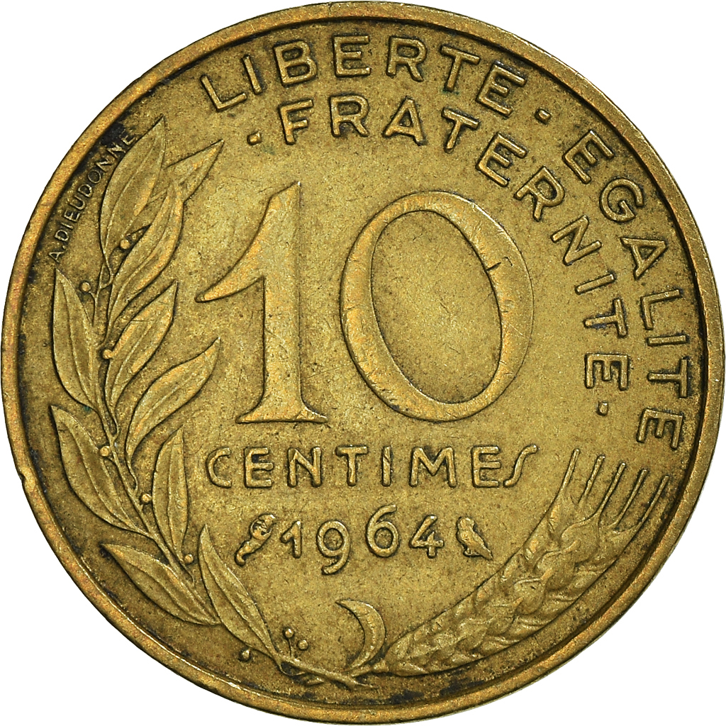 Moneda, Francia, 10 Centimes, 1964