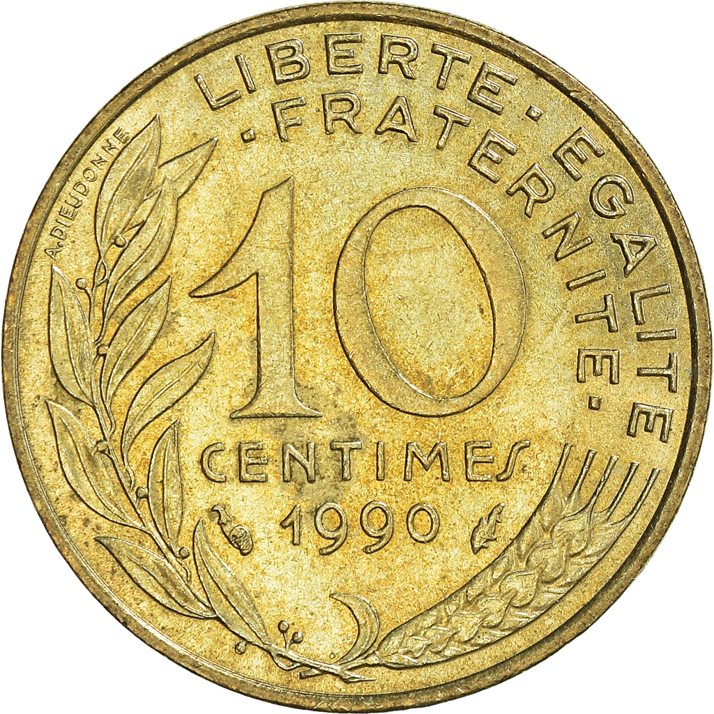Moneda, Francia, 10 Centimes, 1990