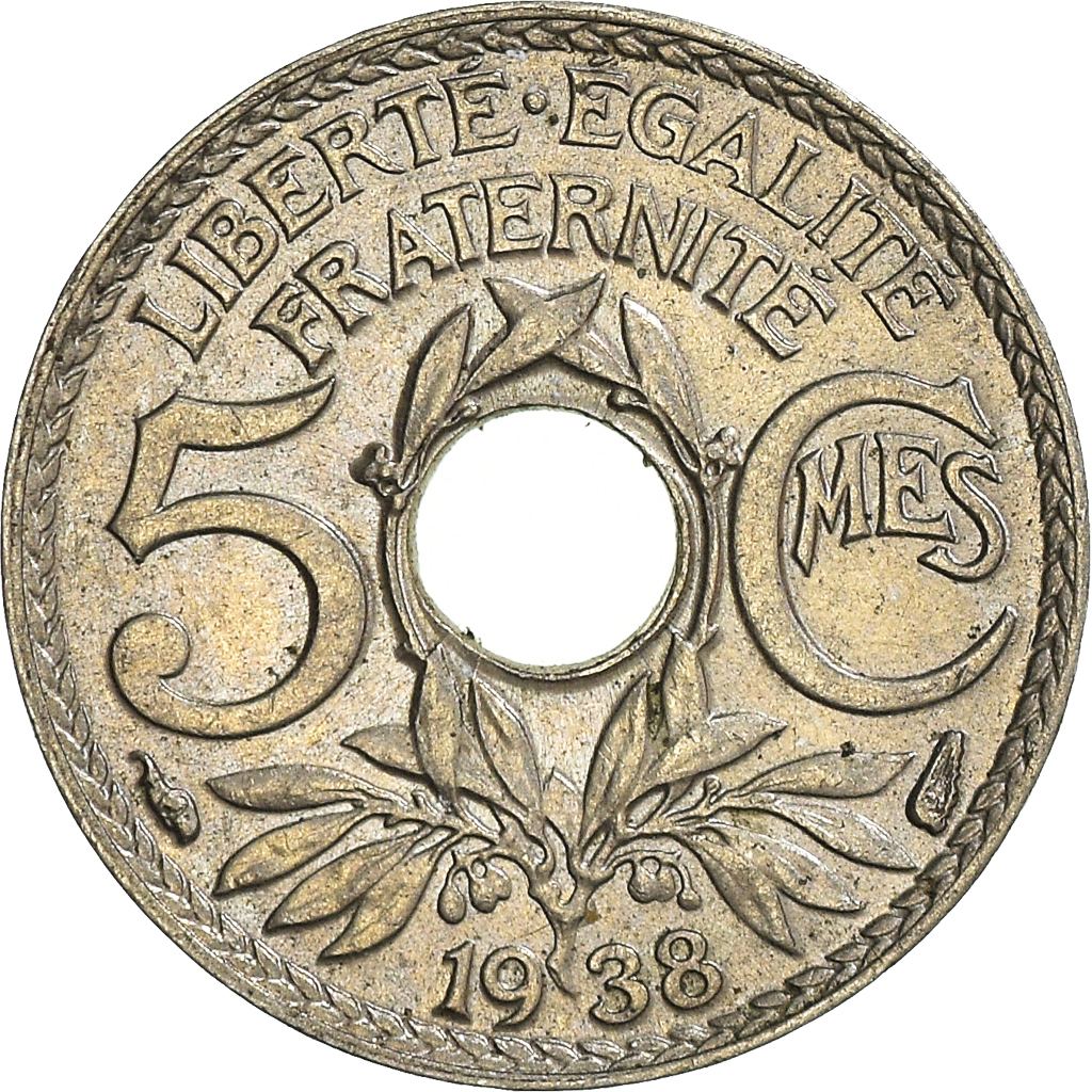 Moneda, Francia, 5 Centimes, 1938