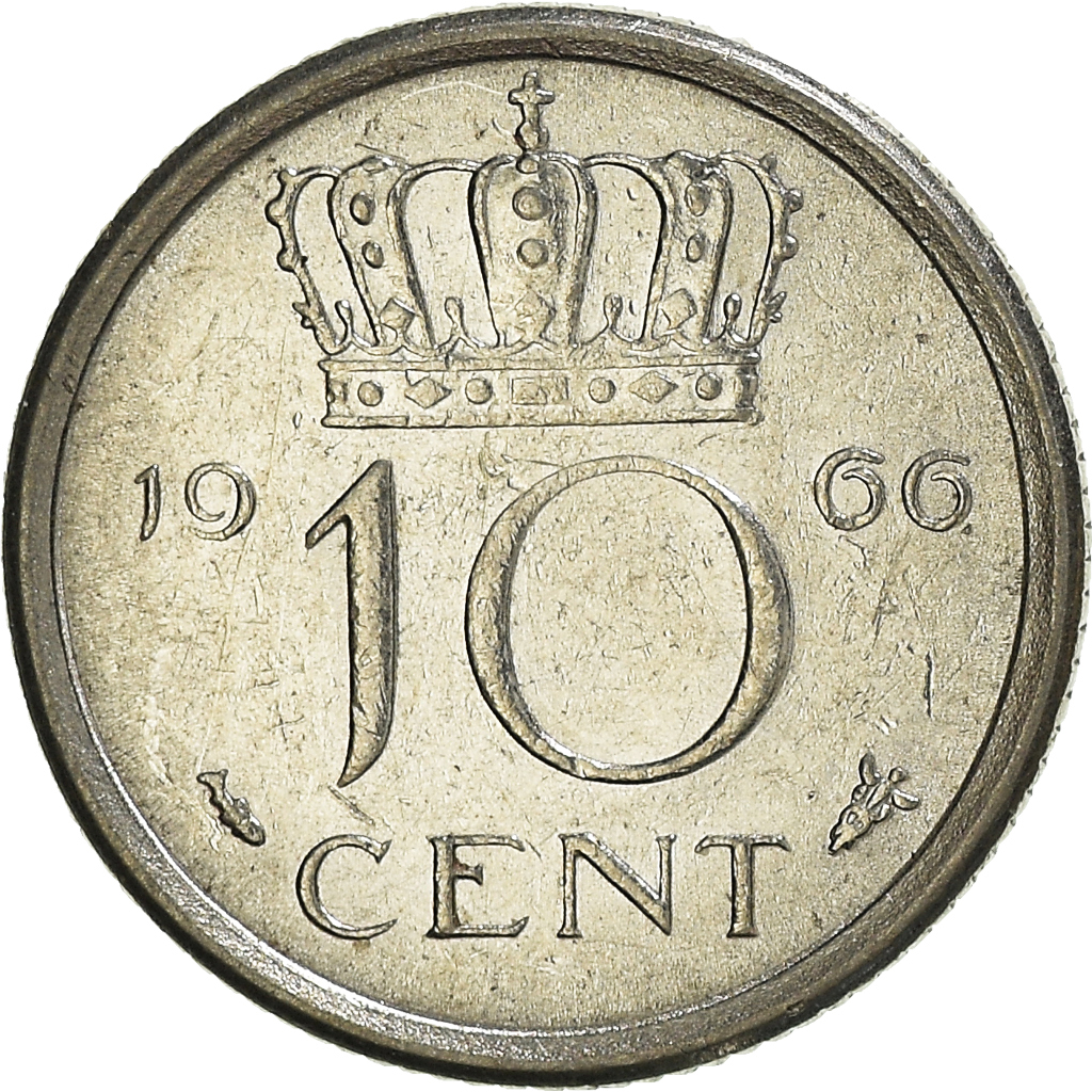 Moneda, Países Bajos, 10 Cents, 1966