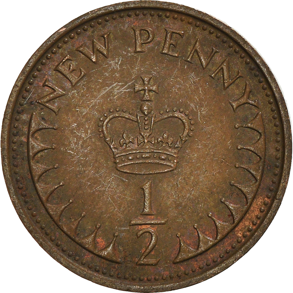 Moneda, Gran Bretaña, 1/2 New Penny, 1971