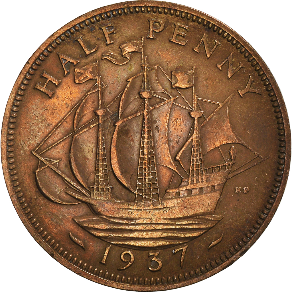 Moneda, Gran Bretaña, 1/2 Penny, 1937