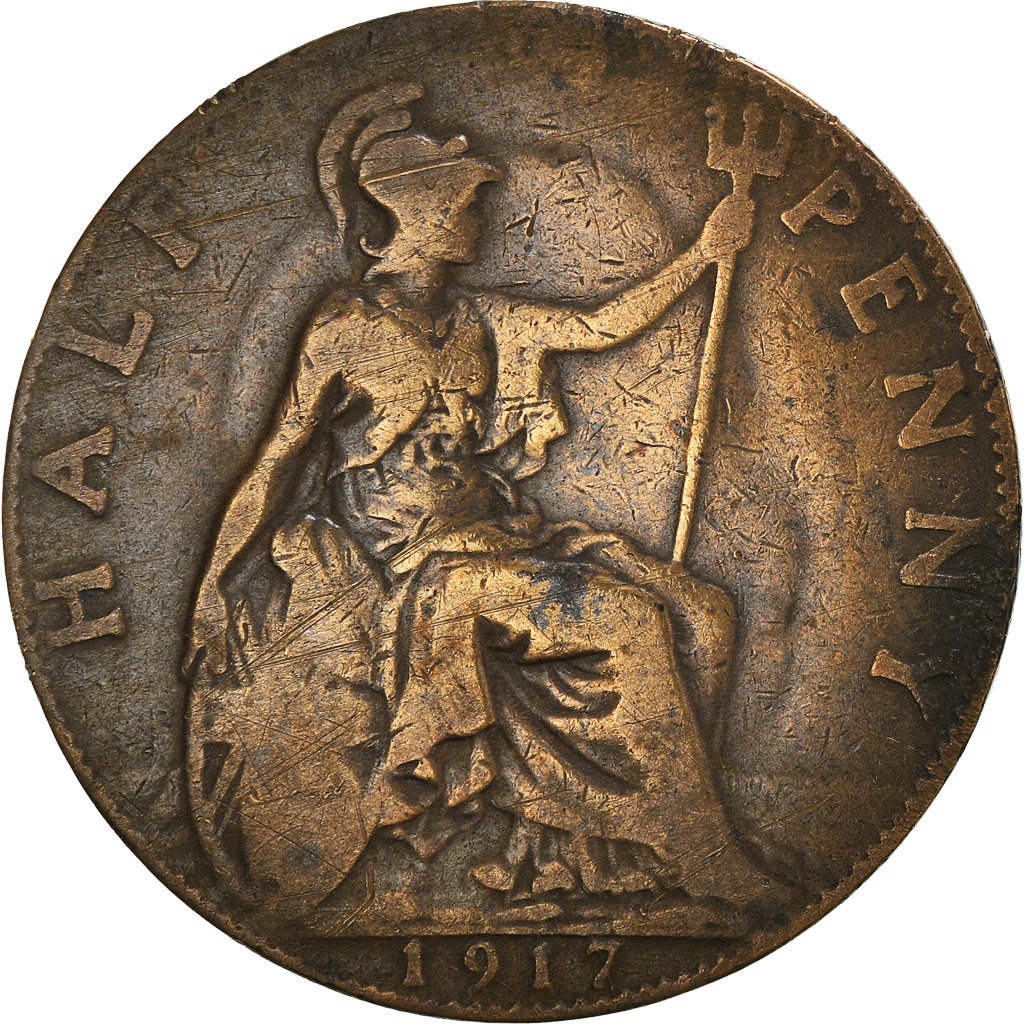 Moneda, Gran Bretaña, 1/2 Penny, 1917