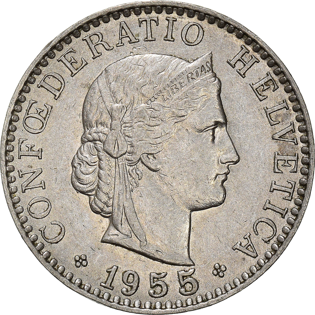 Moneda, Suiza, 20 Rappen, 1955