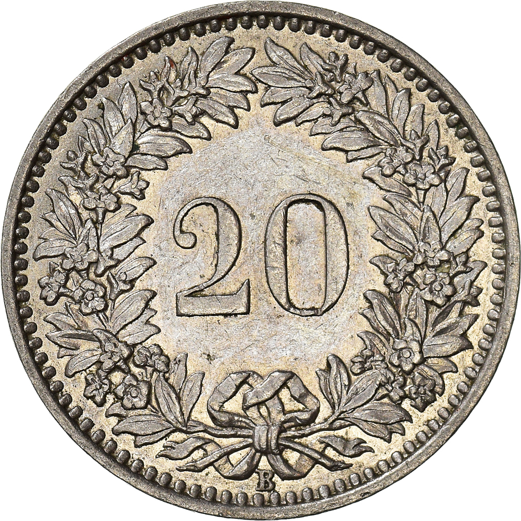 Moneda, Suiza, 20 Rappen, 1955