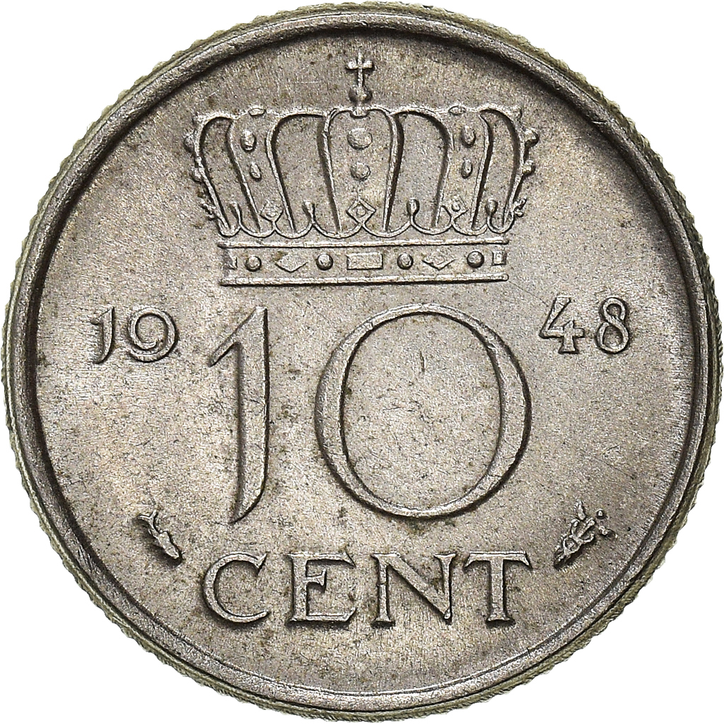 Moneda, Países Bajos, 10 Cents, 1948
