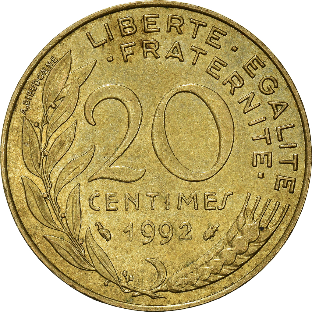 Moneda, Francia, 20 Centimes, 1992