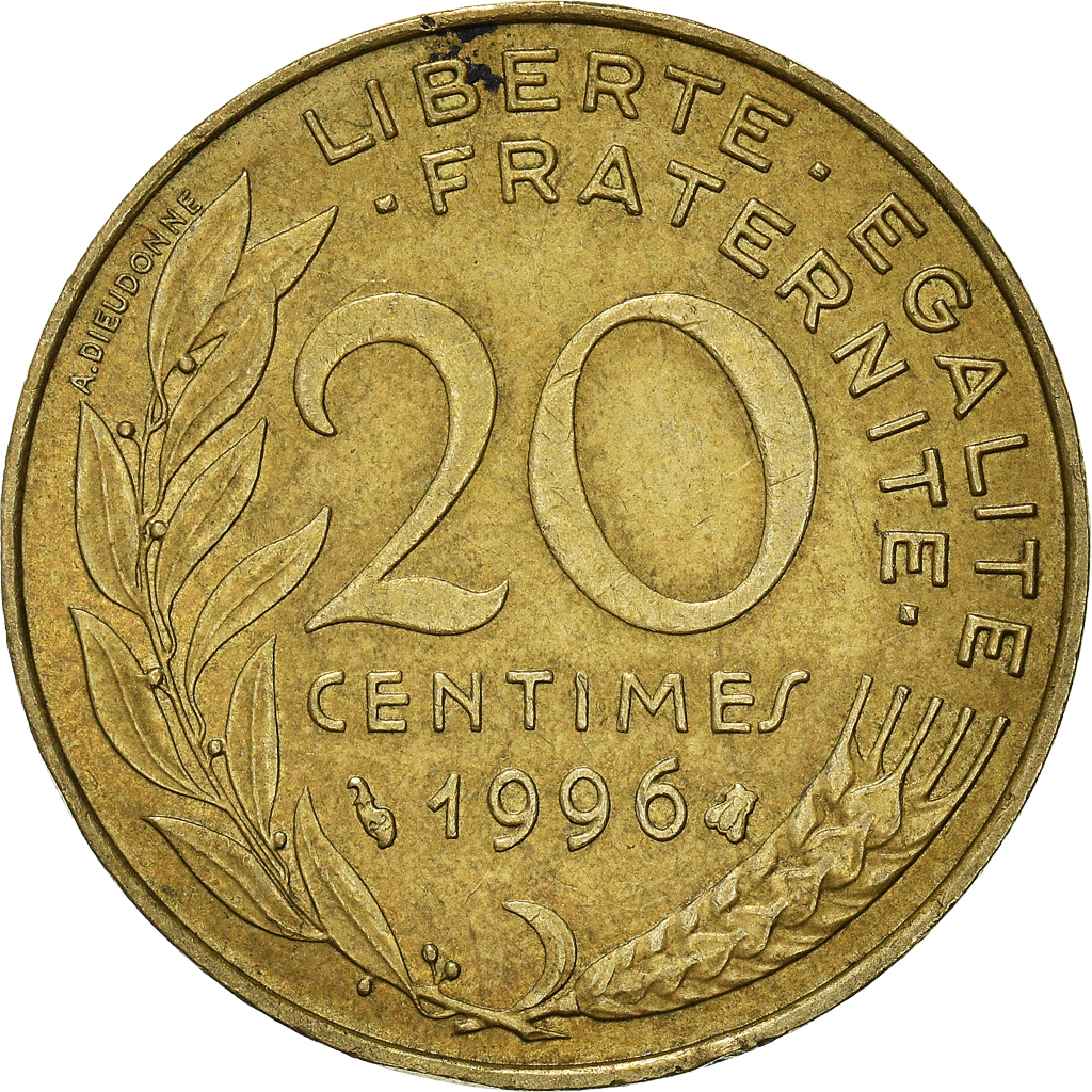 Moneda, Francia, 20 Centimes, 1996