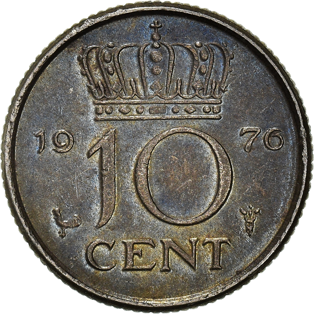 Moneda, Países Bajos, 10 Cents, 1976