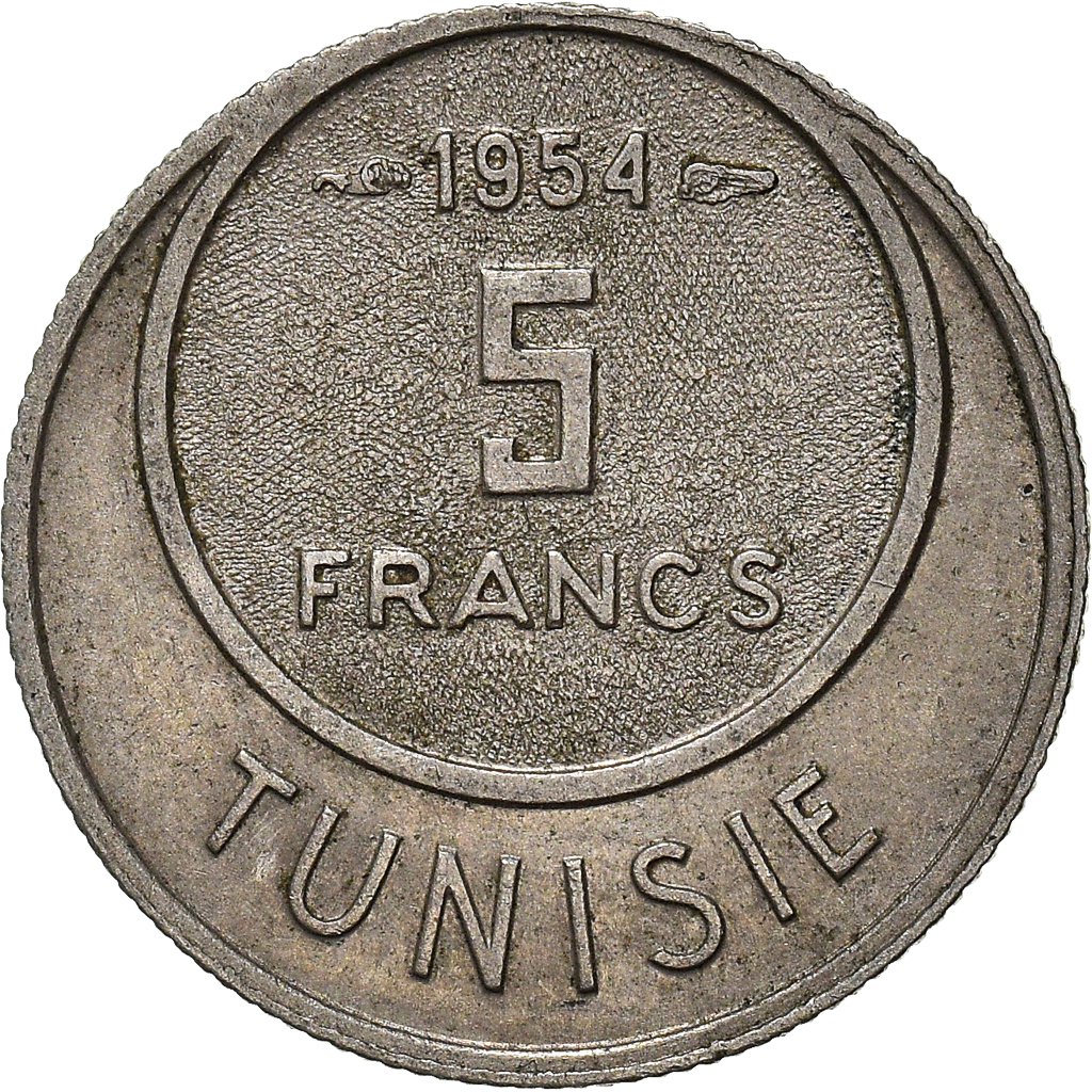 Coin, Tunisia, 5 Francs, 1954