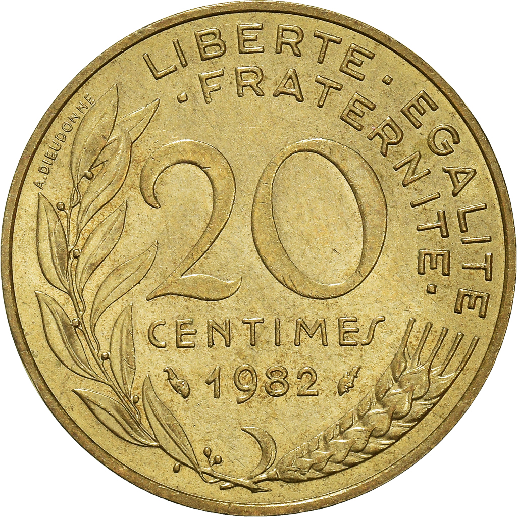 Moneda, Francia, 20 Centimes, 1982