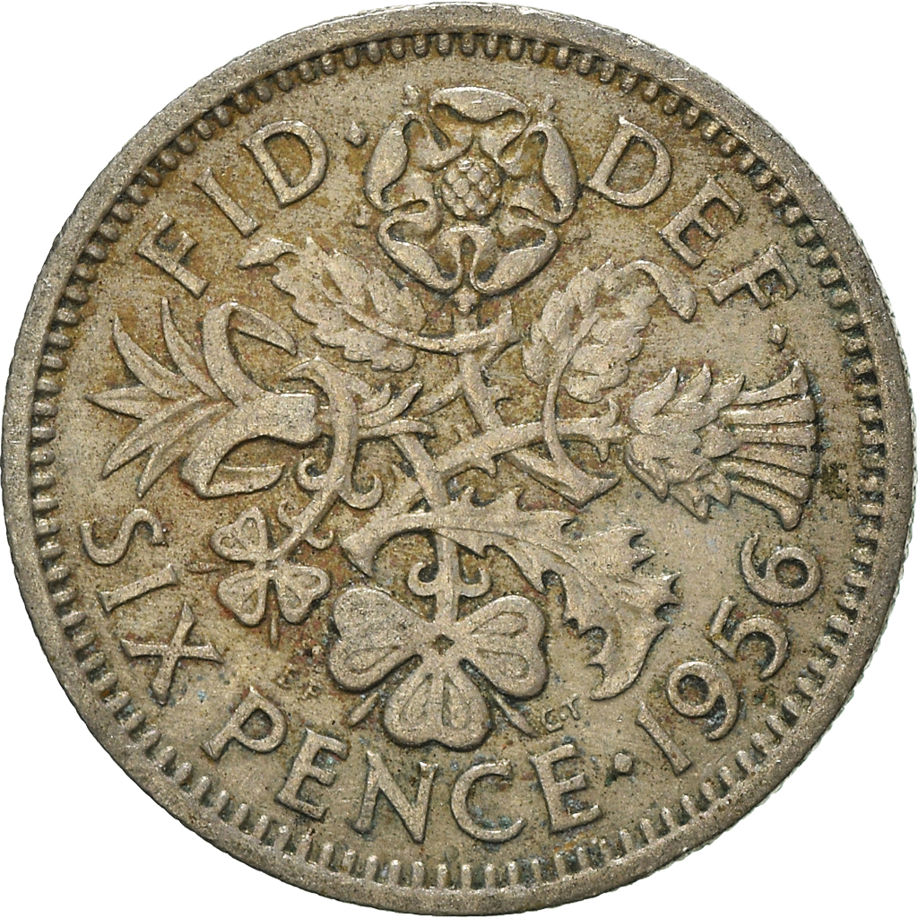 Moneda, Gran Bretaña, 6 Pence, 1956