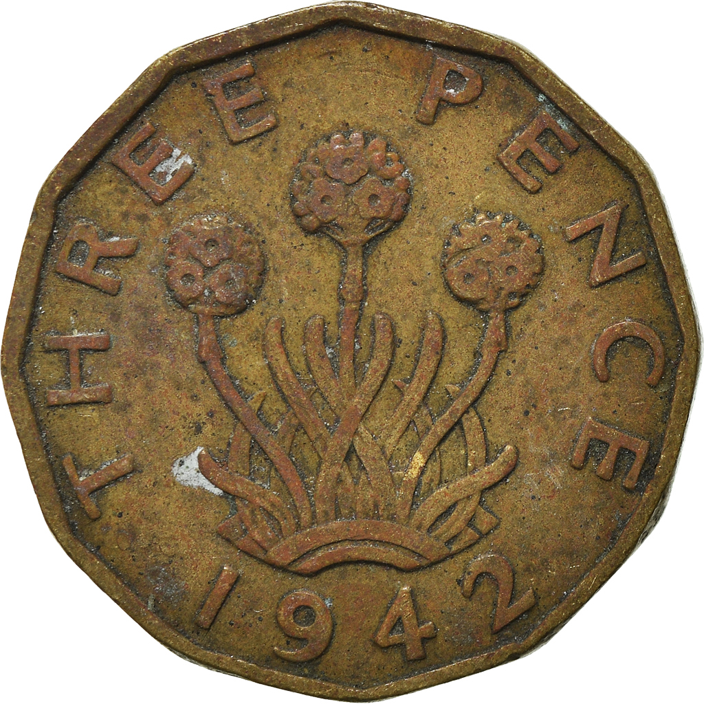 Moneda, Gran Bretaña, 3 Pence, 1942