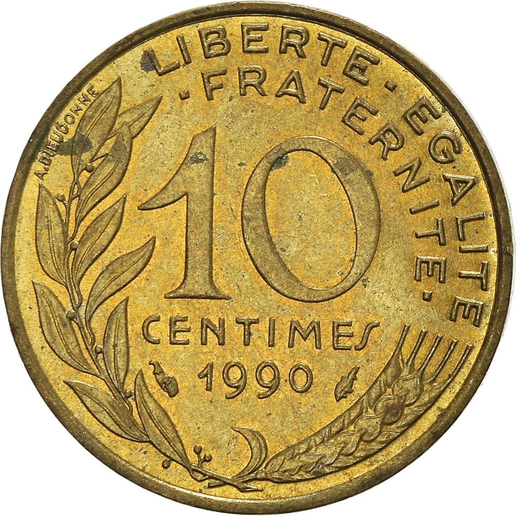 Moneda, Francia, 10 Centimes, 1990