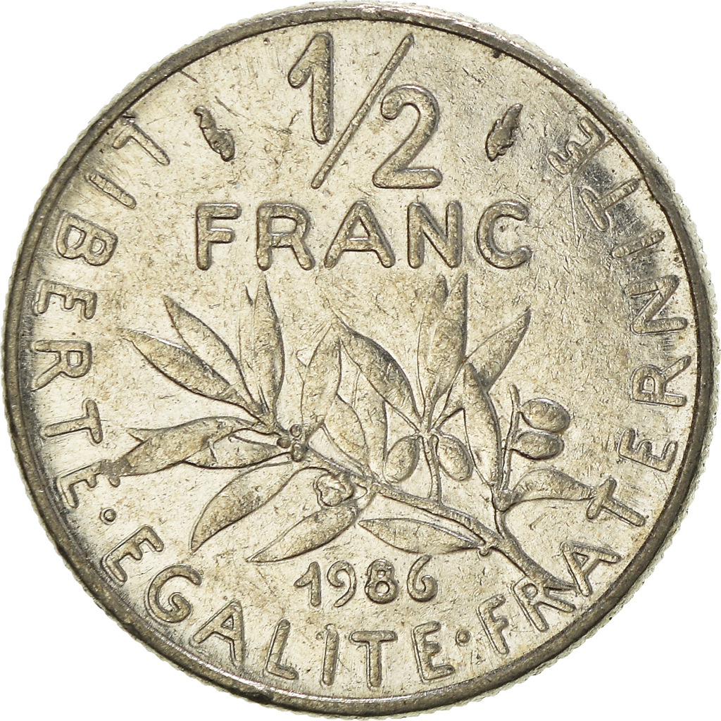 Moneda, Francia, 1/2 Franc, 1986