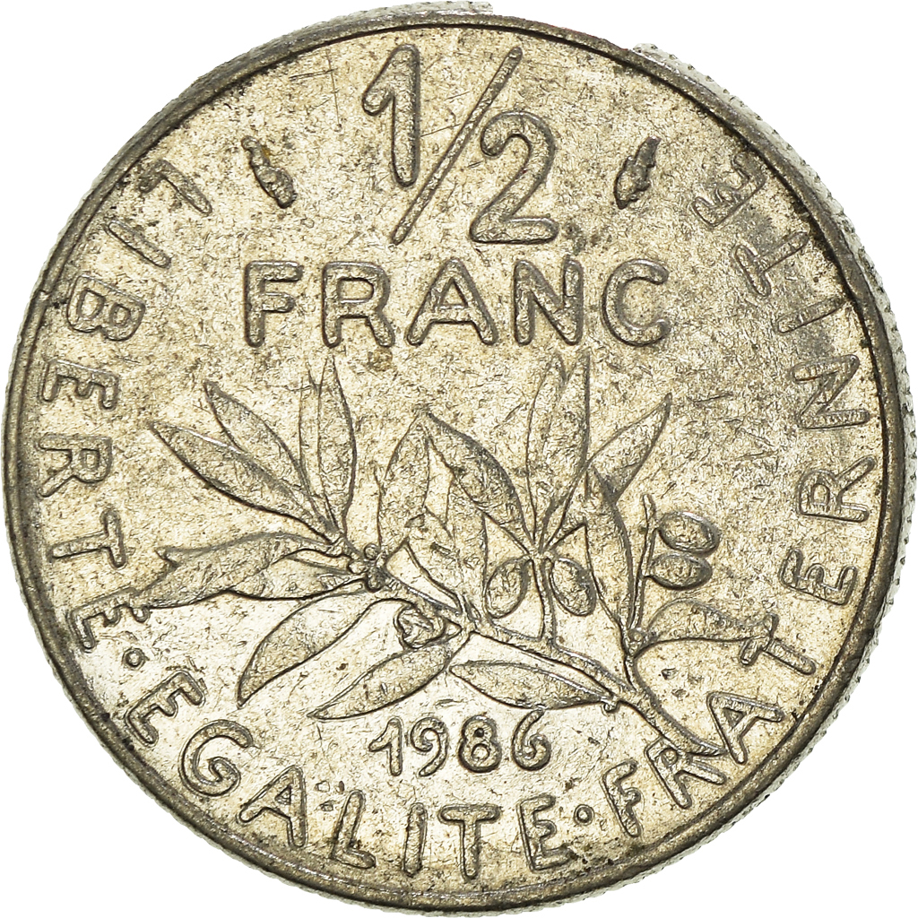 Moneda, Francia, 1/2 Franc, 1986